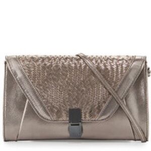 Elliott Lucca Bronze Metallic Woven Leather Convertible Clutch with Strap